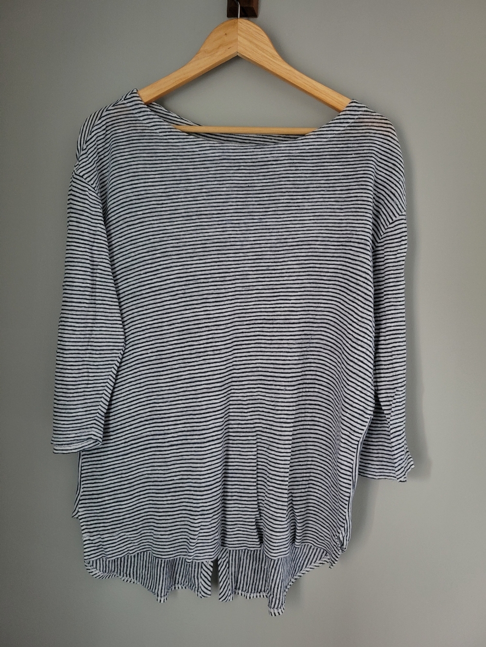 Adrienne Vittadini White Navy Blue Striped 100% Linen Knit Top Shirt Size 1X